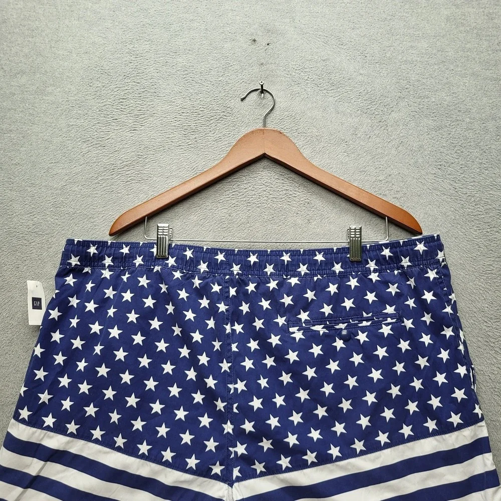 GAP Men‎ Swimwear XL Blue Swim Trunks Striped American Flag Drawstring NWT